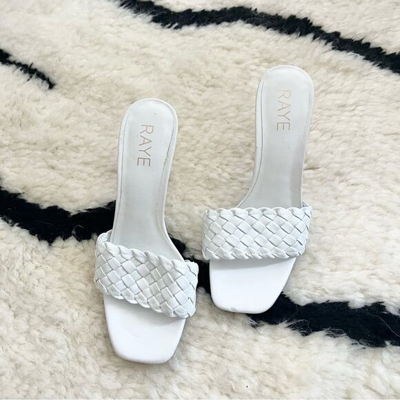 Revolve Raye Ali White Leather Woven Heels - Picture 3 of 9